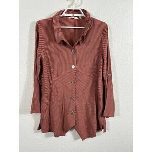 Soft Surroundings Top Womens Medium Striped Long Sleeve Ruched Collar Lagenlook